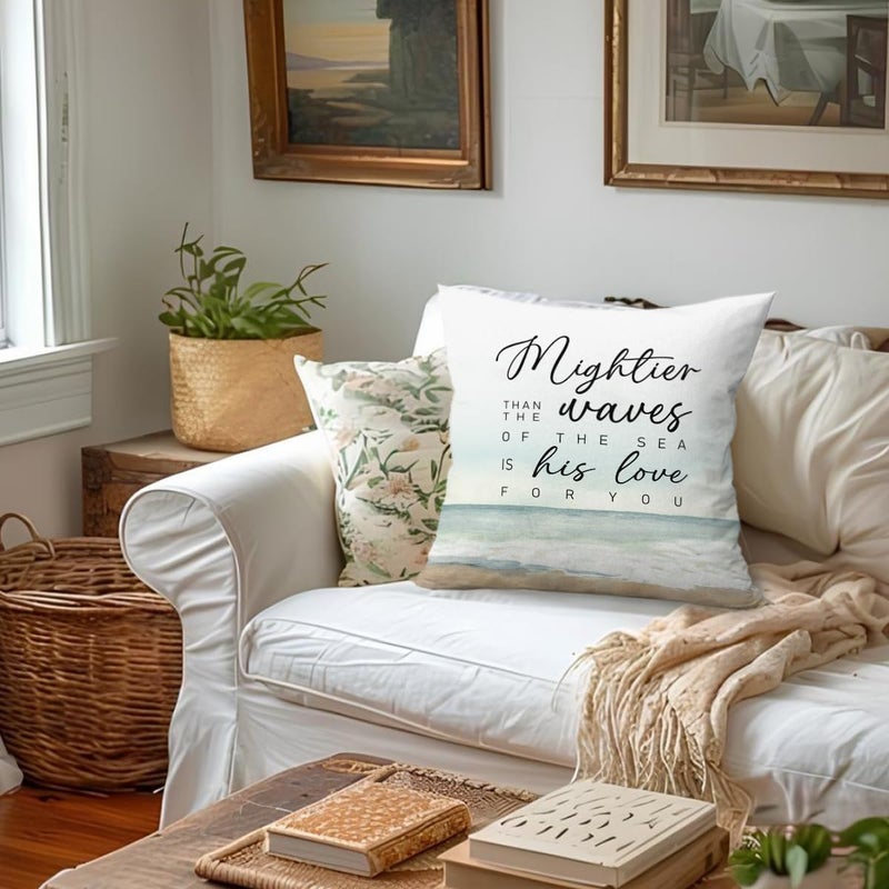 ETVISO Mightier Than The Waves of The Sea Psalm 93:4 Religious Throw Pillow Case 18x18, Inspirational Christian Bible Verses Watercolor Decor for Bedroom Living Room Sofa - Image 4